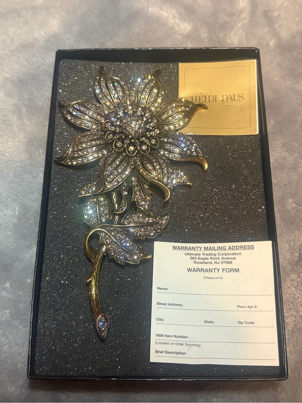 Heidi Daus Crystal Sunflower Brooch Pin w/ Original Box & Warranty Card